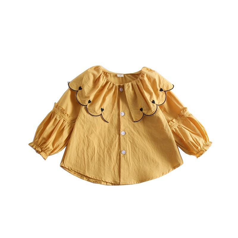 Children Kids Baby Fashion Girls Long Sleeve Peter Pan Collar Solid Color Blouse