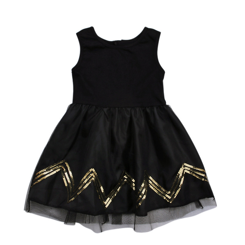 Children Kids Baby Fashion Girls Sleeveless Black Mesh Dress