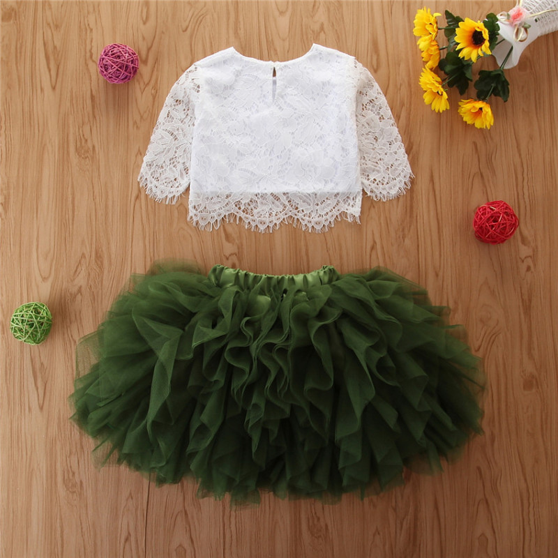 Children Kids Baby Fashion Girls Lace Mesh Top And Tutu Skirt 2pcs Set