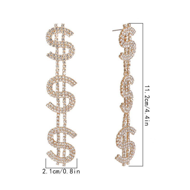 Creative Dollar Chain Design Full Rhinestone Dangle Earrings