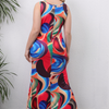 Plus Size Women'S Irregular Mix Color Graphic Printing Casual Maxi Dress