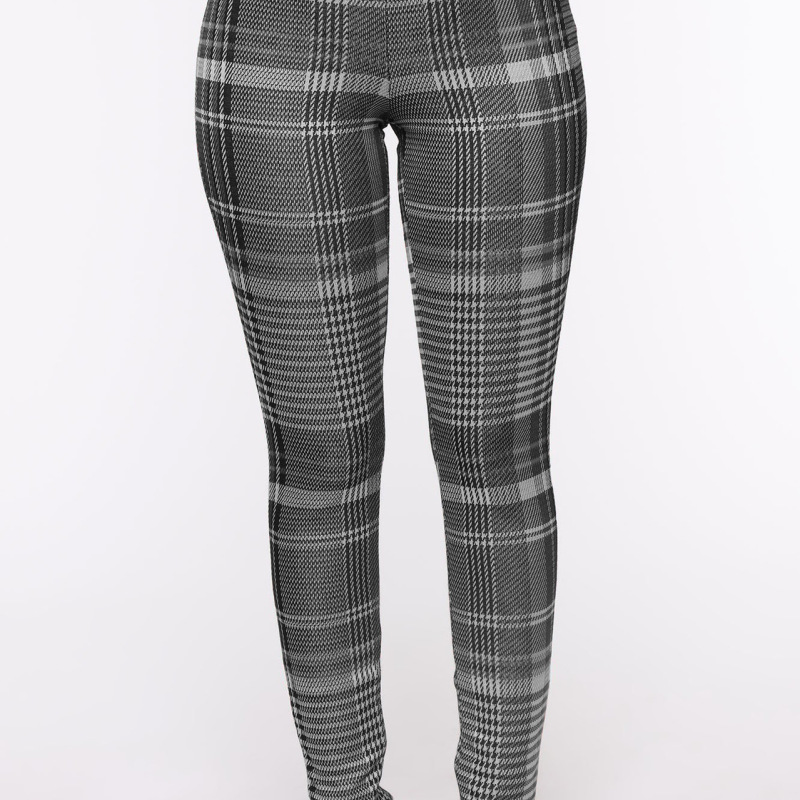 Women Casual Plaid Pattern High Waist Skinny Pants