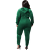 Plus Size Women Solid Color Hooded Long Sleeve Zipper Top And High Waist Pants Two-Piece Set