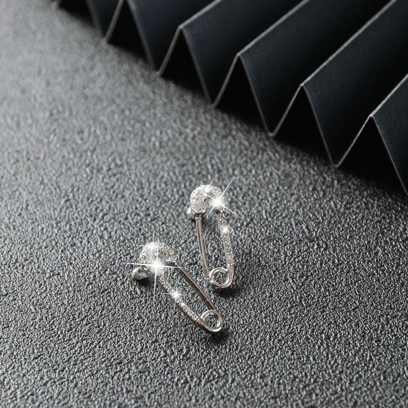 Women Fashion Simple Copper Micro-Set Zircon Pin Stud Earrings