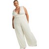 Plus Size Women Pleated Vest Sleeveless V-Neck Waist Wide-Leg Jumpsuit