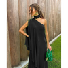 Fashion Women Irregular Sloping Shoulder Casual Loose Vacation Solid Color Blouse And Wide Leg Pants Two-Piece Set