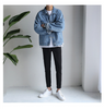 Men Casual Solid Color Lapel Long Sleeve Loose Denim Jacket