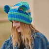 Women Cute Cat Ears Colorblock Knitted Beanie Hat