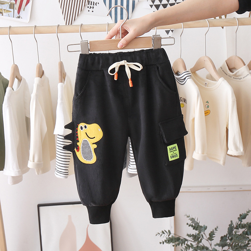 Boys Cute Cartoon Elastic Thickening Plush Sweatpants