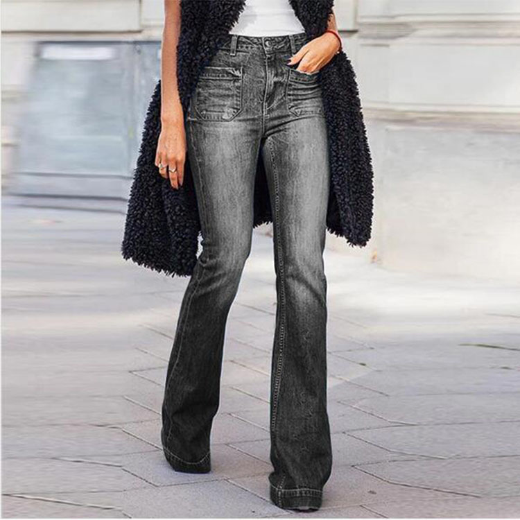 Women Denim High Waist Fashion Casual Flared Jeans