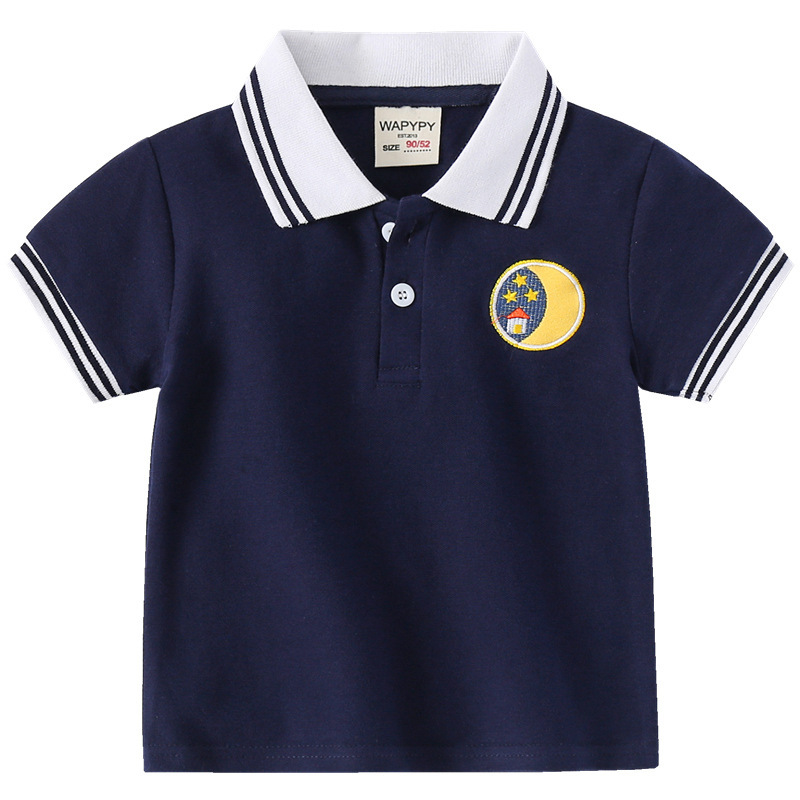 Children Kids Baby Fashion Boys Short Sleeve Embroidered Lapel Casual Basic T-Shirt