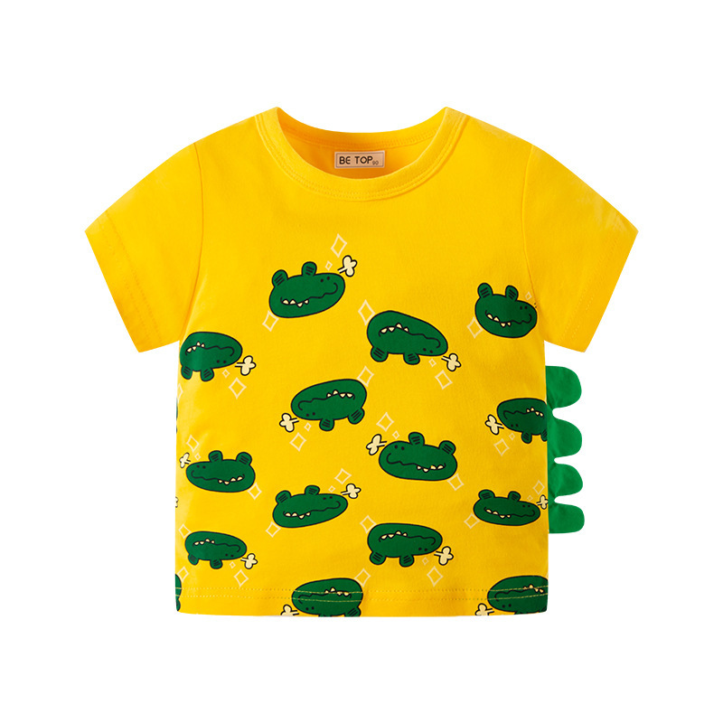 Kids Boys Cute Cartoon Animal Pattern Round Neck Short Sleeve T-Shirt