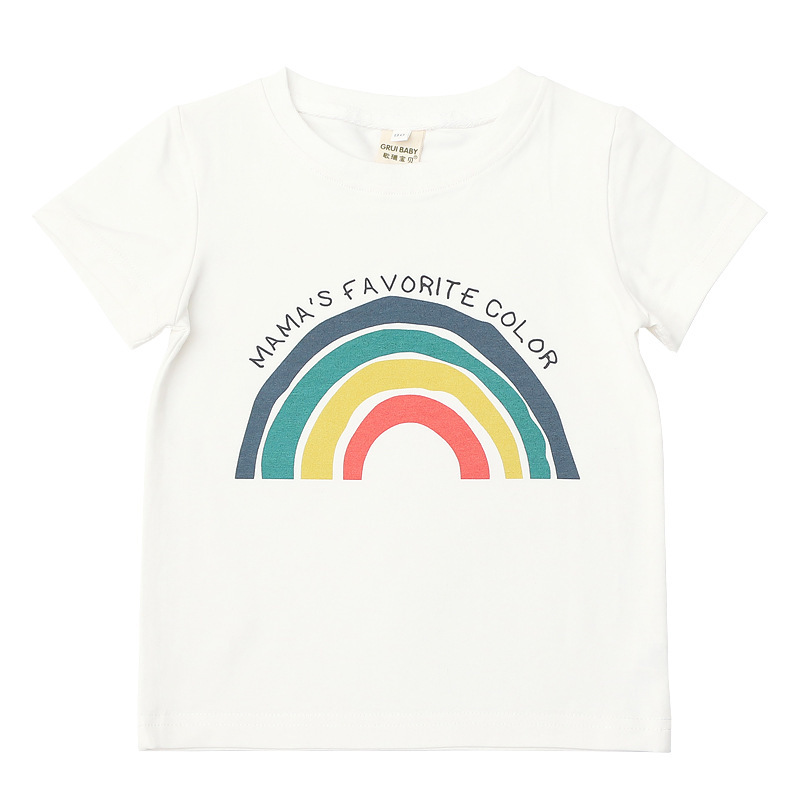 Children Kids Baby Fashion Girls Boys Basic Short Sleeve Letter Rainbow Print T-Shirt