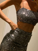 Women Fashion Sexy Sequin Spaghetti Strap Crop Camis And Mini Skirt Set