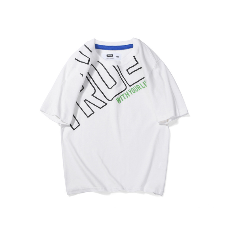 Kids Boys Casual Letter Round Neck Short Sleeve Loose T-Shirt