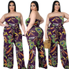 Plus Size Women Printed Tube Top Waist Wide-Leg Casual Jumpsuit