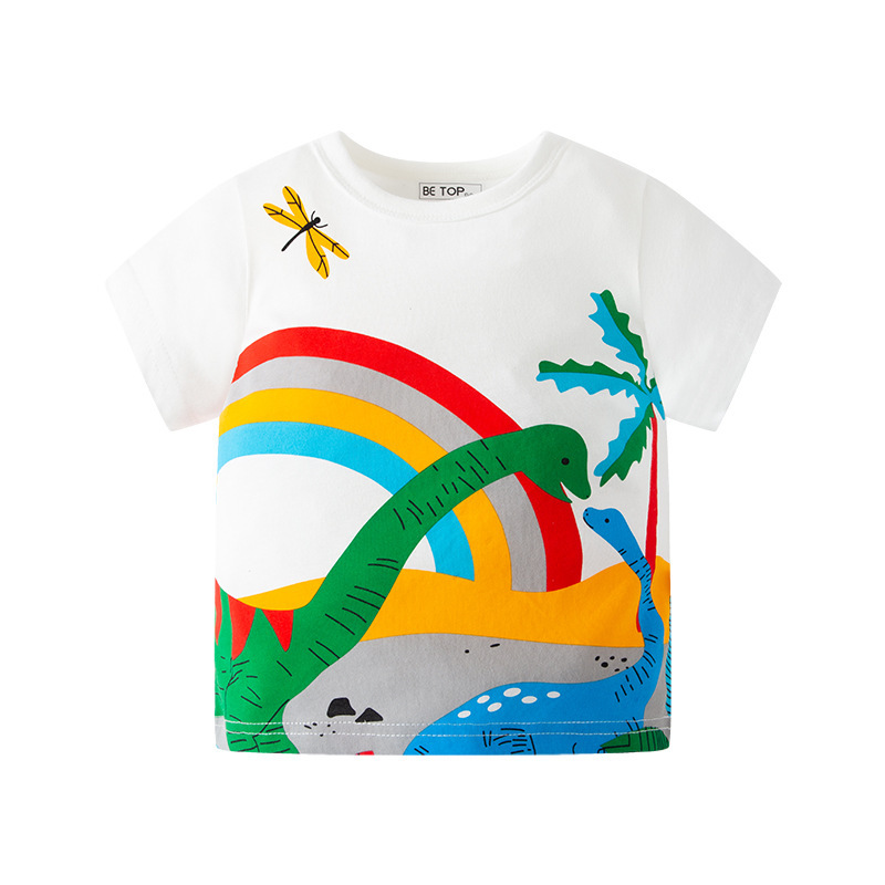 Kids Boys Cute Cartoon Animal Dinosaur Round Neck Short-Sleeved T-Shirt