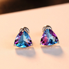 Women'S Fashion Sparkling Rainbow Stone Colorblock Sterling Silver Earrings