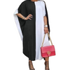 Black White Color Blocking Short-Sleeved Plus Size Fashion Pullover Loose Dress