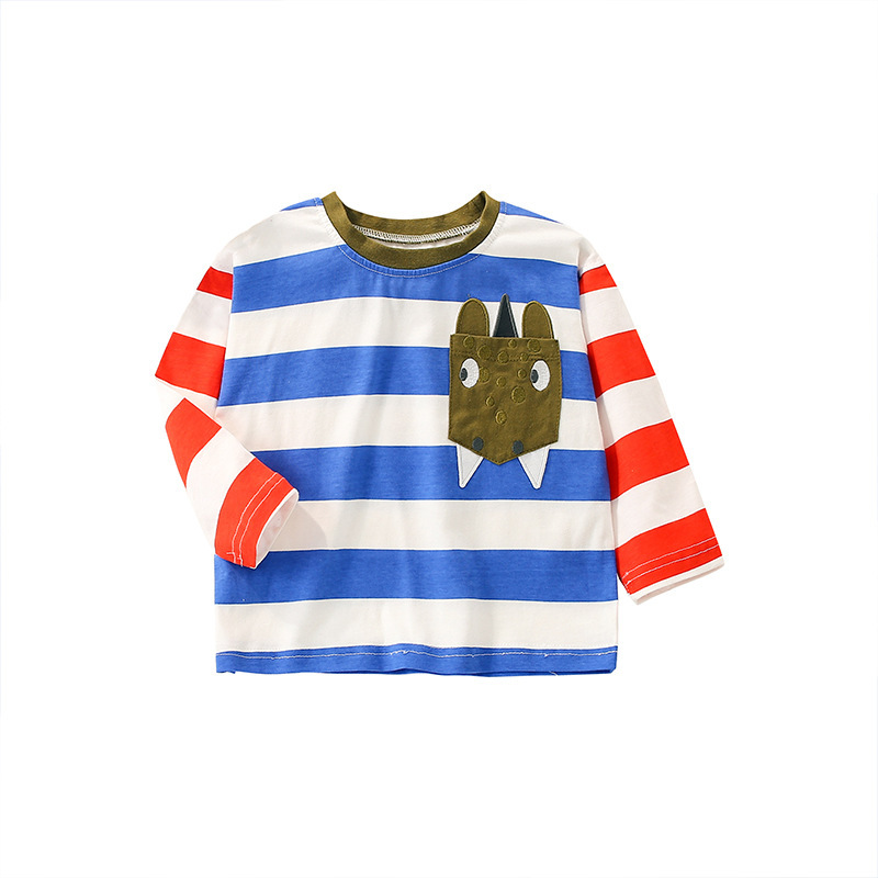 Children Kids Baby Fashion Boys Long Sleeve Cartoon Animals Stripe Print T-Shirt