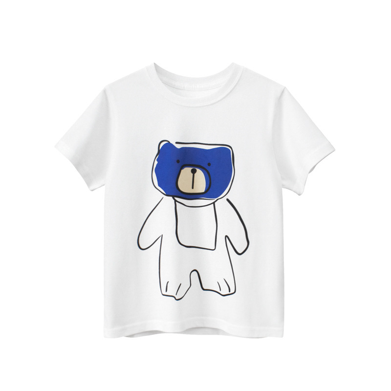 Kids Boys Casual Cartoon Bear Pattern Round Neck Short Sleeve T-Shirt