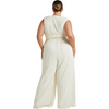 Plus Size Women Pleated Vest Sleeveless V-Neck Waist Wide-Leg Jumpsuit