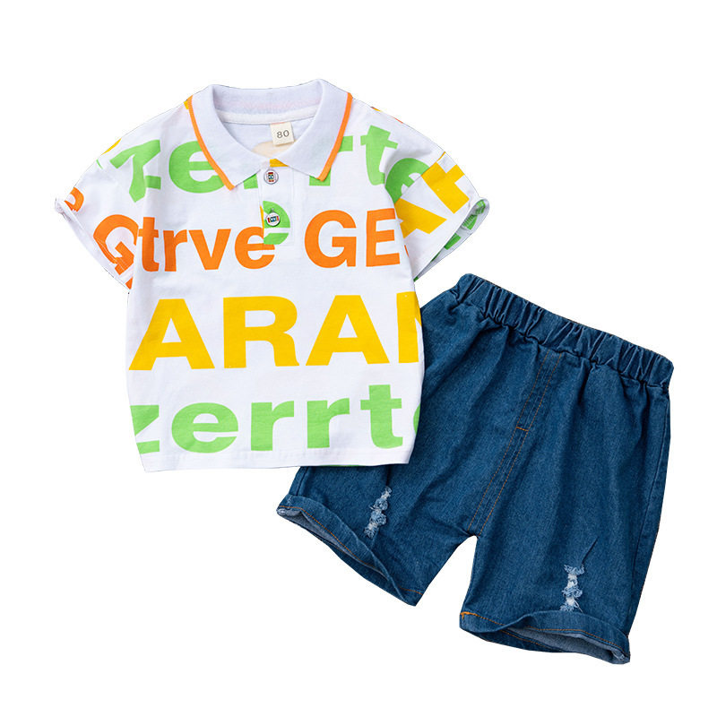 Children Kids Baby Fashion Boys Short Sleeve Letter Print T-Shirt And Shorts 2pcs Set