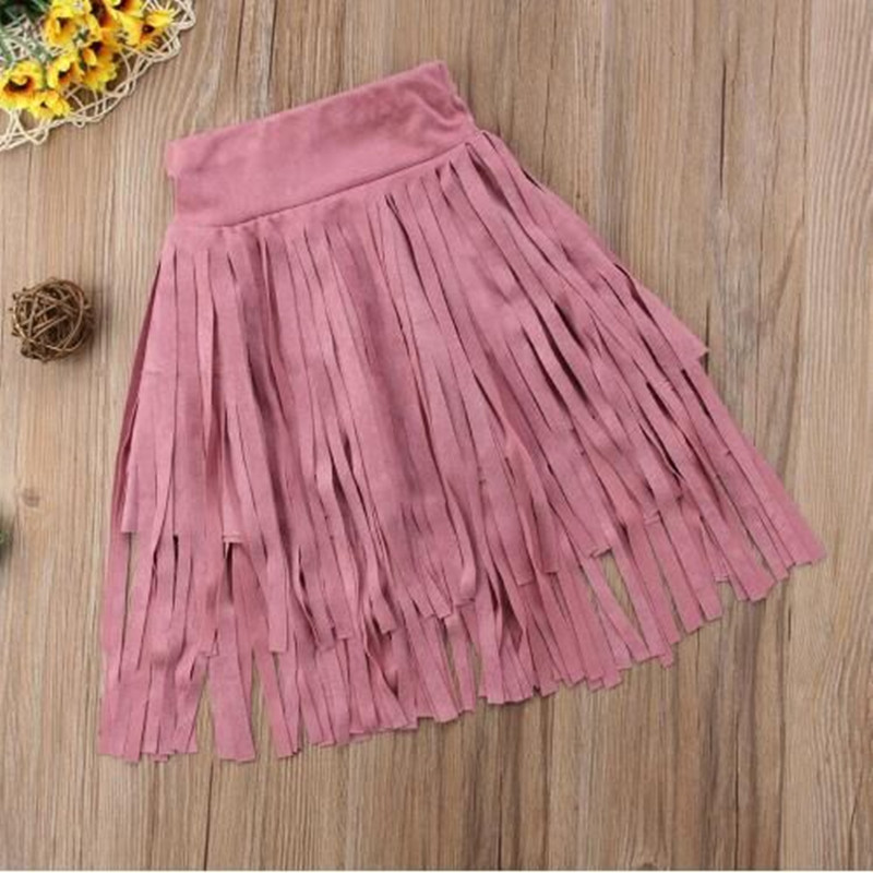 Kids Toddler Girls Fashion Solid Fringe Skirt