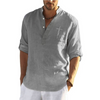 Men Fashion Solid Color Long Sleeve Loose Cotton Linen Collar Shirt