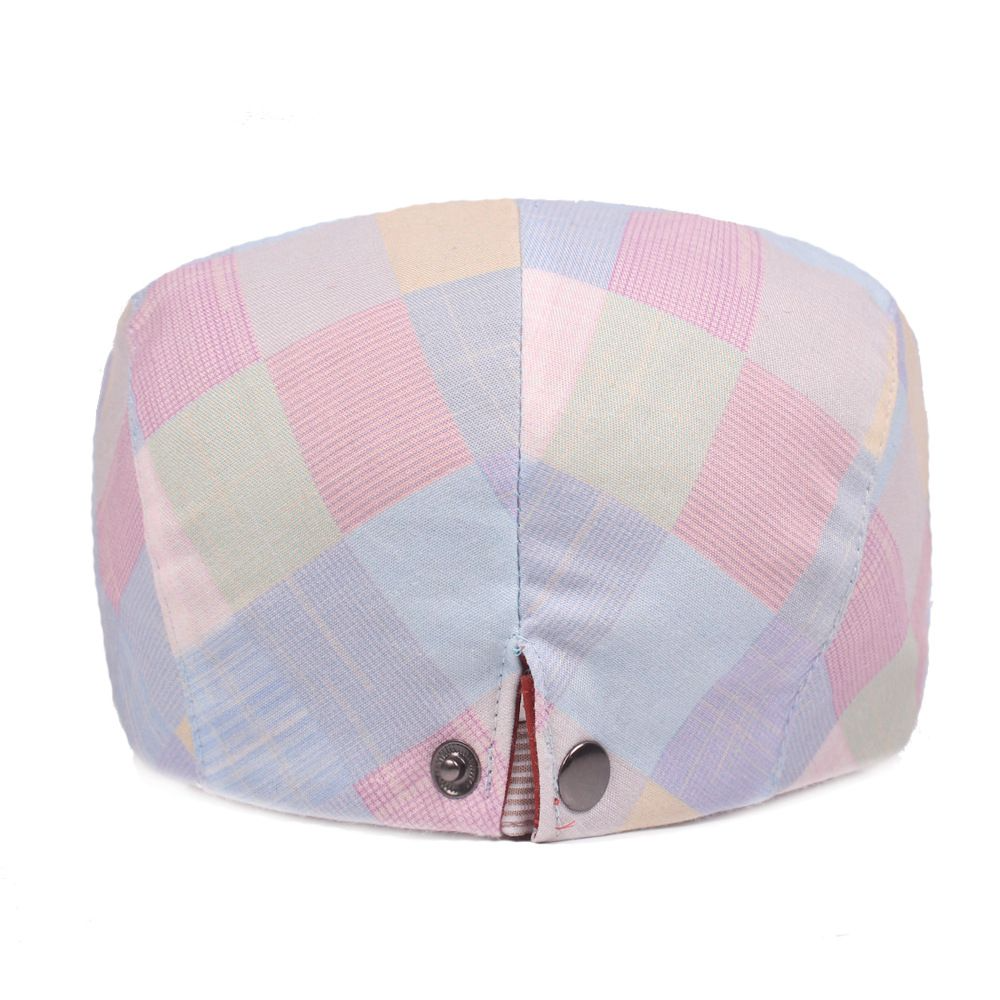 Women Block Color Plaid Pattern Peaked Cap