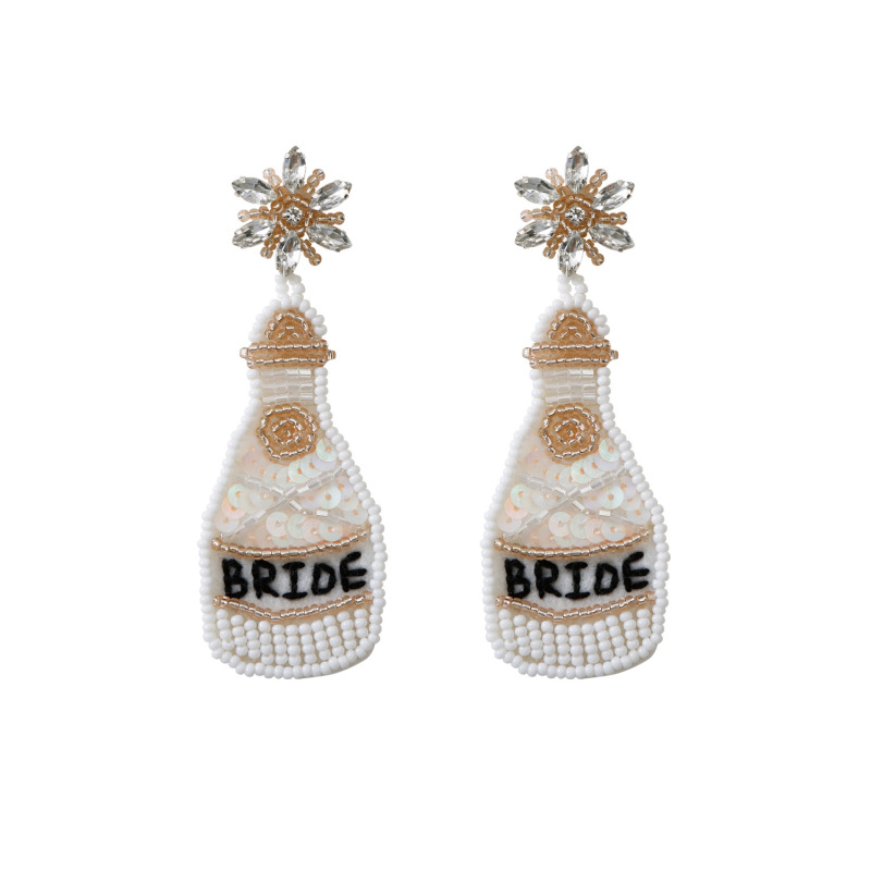 Women Personalized Creative Wedding Bridal Diy Hand-Woven Champagne Bottle Bead Earrings