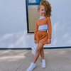 Children Kids Baby Fashion Girls Long Sleeve Solid Color Top And Shorts 3pcs Set