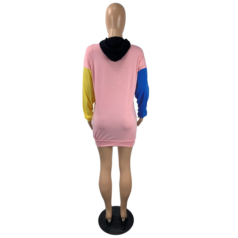 Women Casual Color Blocking Hooded Dress