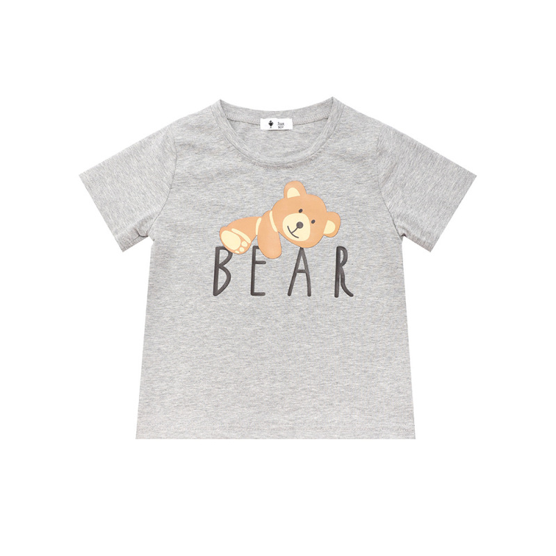 Kids Casual Cartoon Bear Letter Pattern Round Neck Short Sleeve Loose T-Shirt