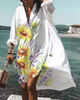 Women Fashion Casual Loose Lapel Mid-Length Floral Print Shirt Dress