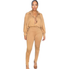 Women Solid Color Zipper Long Sleeve Loose Top And High Waist Slim Pants Fashion Two-Piece Set