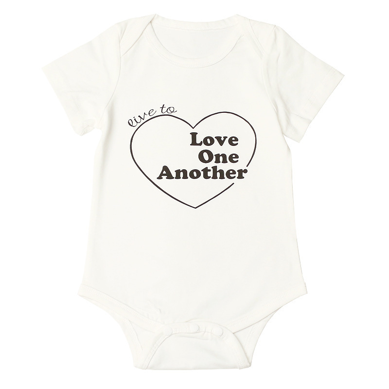 Toddlers Newborn Baby Fashion Girls Boys Basic Short Sleeve Letter Heart Print Bodysuit