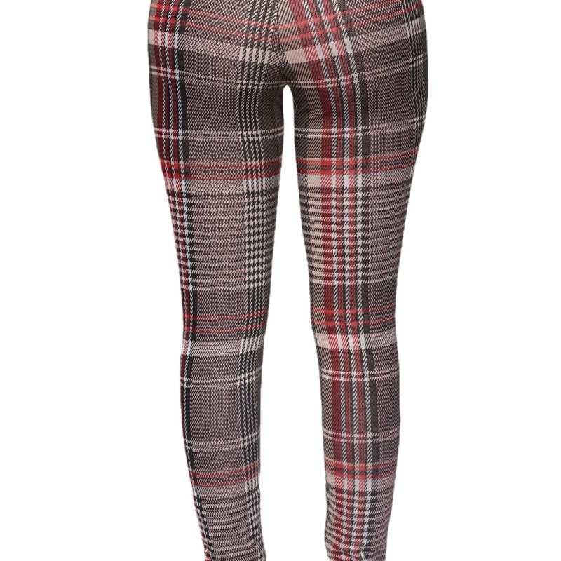 Women Casual Plaid Pattern High Waist Skinny Pants