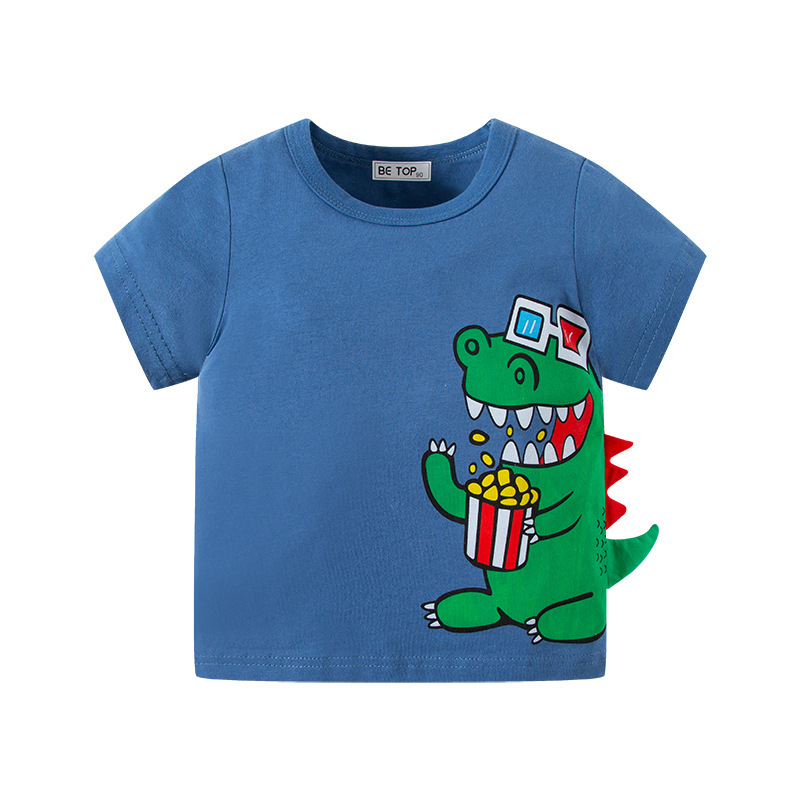 Kids Boys Cute Cartoon Dinosaur Round Neck Short-Sleeved T-Shirt