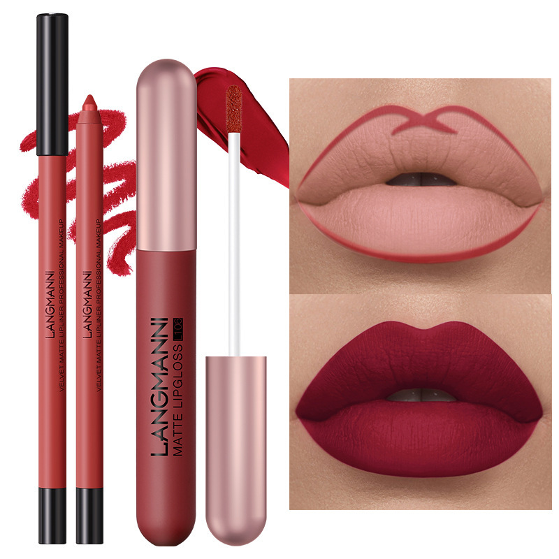 ( Buy 1 Get 2 ) Women'S Matte Matte Lip Gloss Lip Liner Combination 12Pcs/Set