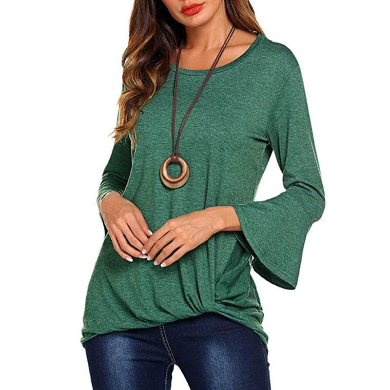 Women Casual Basic Crew Neck Irregular Hemline T-Shirt