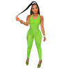 Women Athleisure Tight-Fitting Mesh Solid Color Strap Sports Sleeveless Jumpsuit