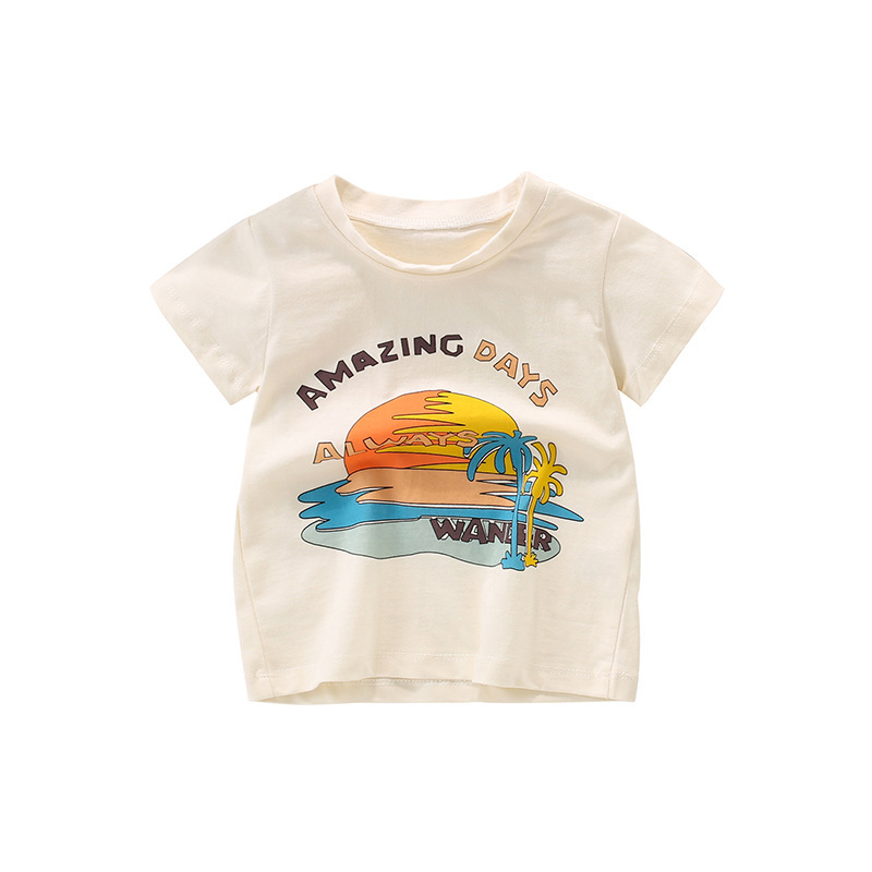 Children Kids Baby Fashion Boys Short Sleeve Cartoon Beach Print T-Shirt