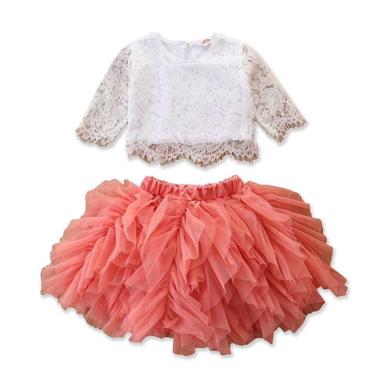 Children Kids Baby Fashion Girls Lace Mesh Top And Tutu Skirt 2pcs Set