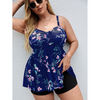 Women Plus Size Vacation Floral Printed Split Boxer Swimsuit