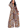 Women Printed Long-Sleeved Waist Wide-Leg Fashion Jumpsuit