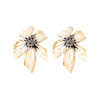 Women Exaggerated Rice Beads Floral Hollow Metal Earrings