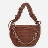 Women Fashion Design Corduroy Pleated Floral Half Round Saddle Bag Chain Shoulder Bag