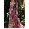 Fashion Vacation Floral Printed Women V-Neck Long-Sleeved Large Swing Chiffon Maxi Dress