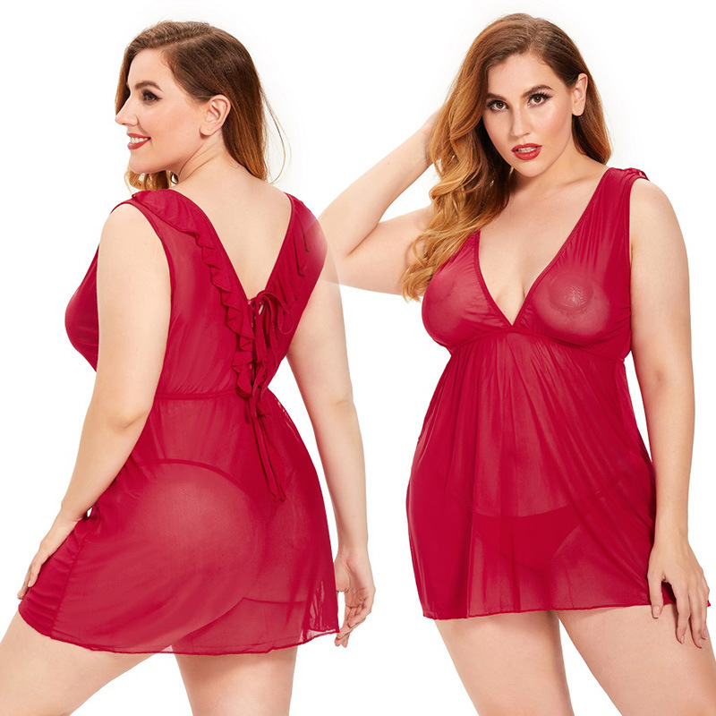 Women Plus Size Lingerie Sexy Lace Nightdress Sleepwear